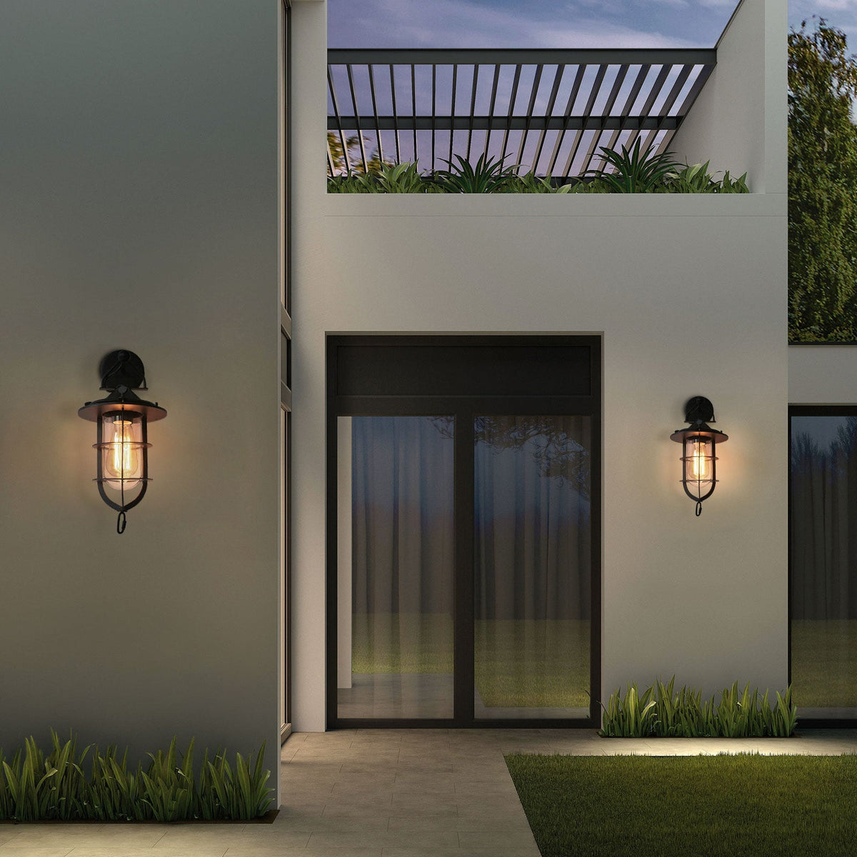 
Zatheir Industrial Wall Lamp with Clear Glass Cage